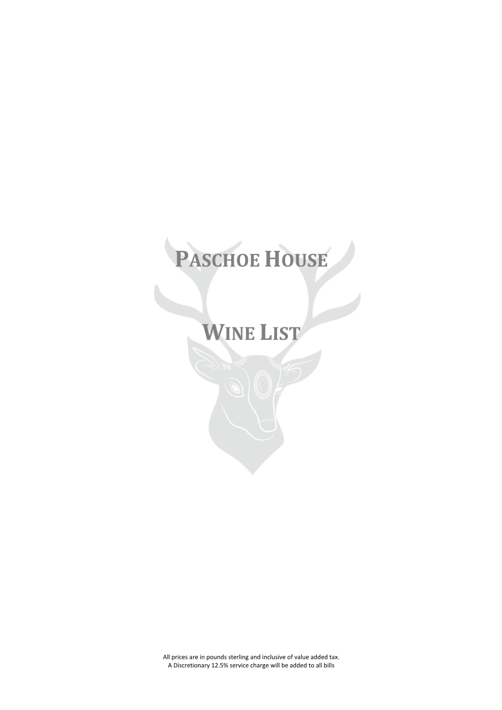 Paschoe House Wine List