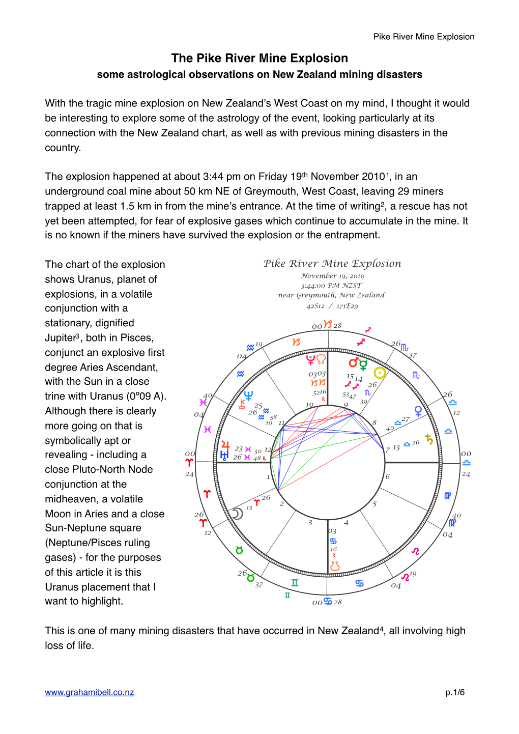 Pike River Mine Explosion the Pike River Mine Explosion Some Astrological Observations on New Zealand Mining Disasters