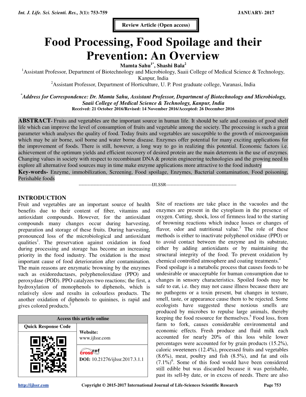 Food Processing, Food Spoilage and Their Prevention: an Overview