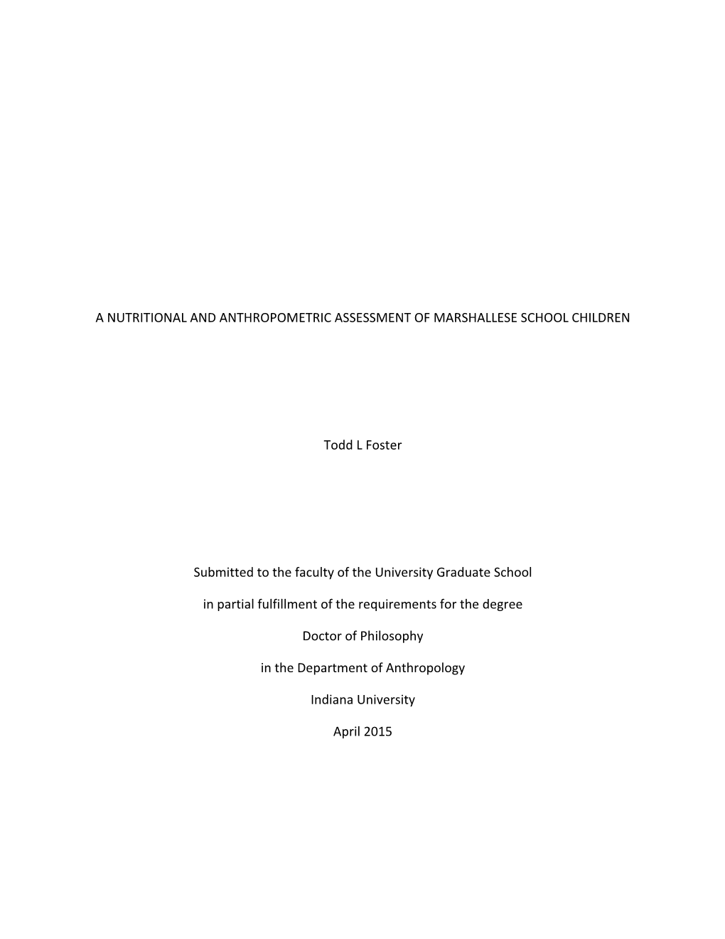 A Nutritional and Anthropometric Assessment of Marshallese School Children