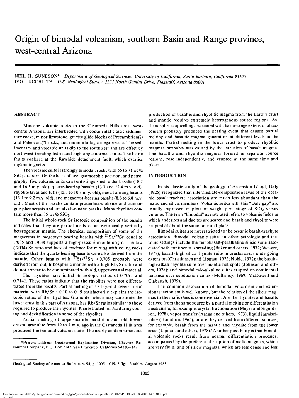 Origin of Bimodal Volcanism, Southern Basin and Range Province, West-Central Arizona