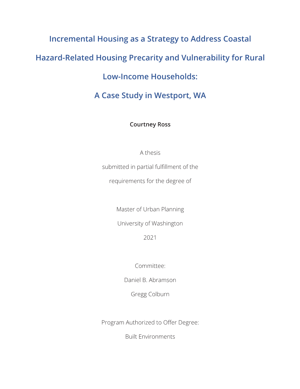 Incremental Housing As a Strategy to Address Coastal Hazard-Related Housing