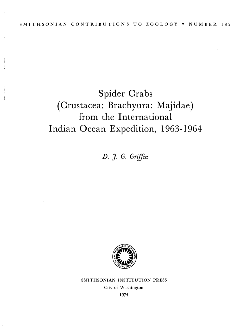 Spider Crabs (Crustacea: Brachyura: Majidae) from the International Indian Ocean Expedition, 1963-1964