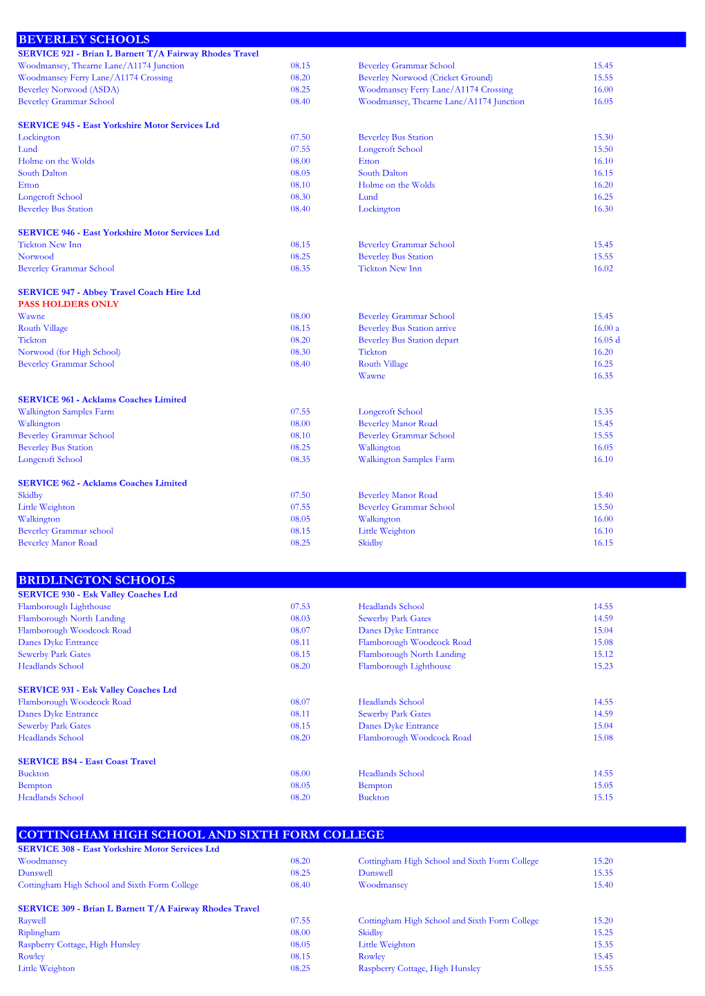 Beverley Schools Bridlington Schools