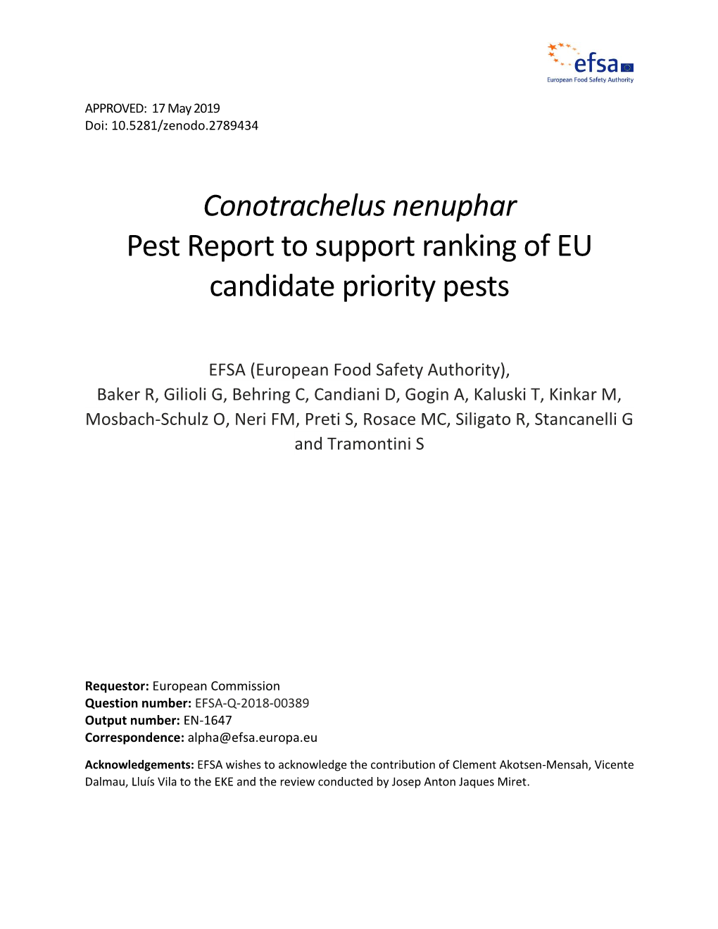 Conotrachelus Nenuphar Pest Report to Support Ranking of EU Candidate Priority Pests