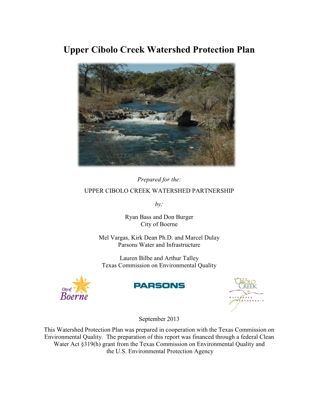 Upper Cibolo Creek Watershed Protection Plan