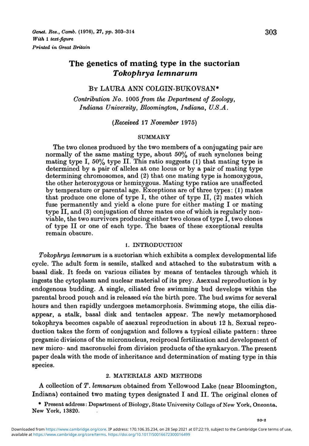 The Genetics of Mating Type in the Suctorian Tokophrya Lemnarum