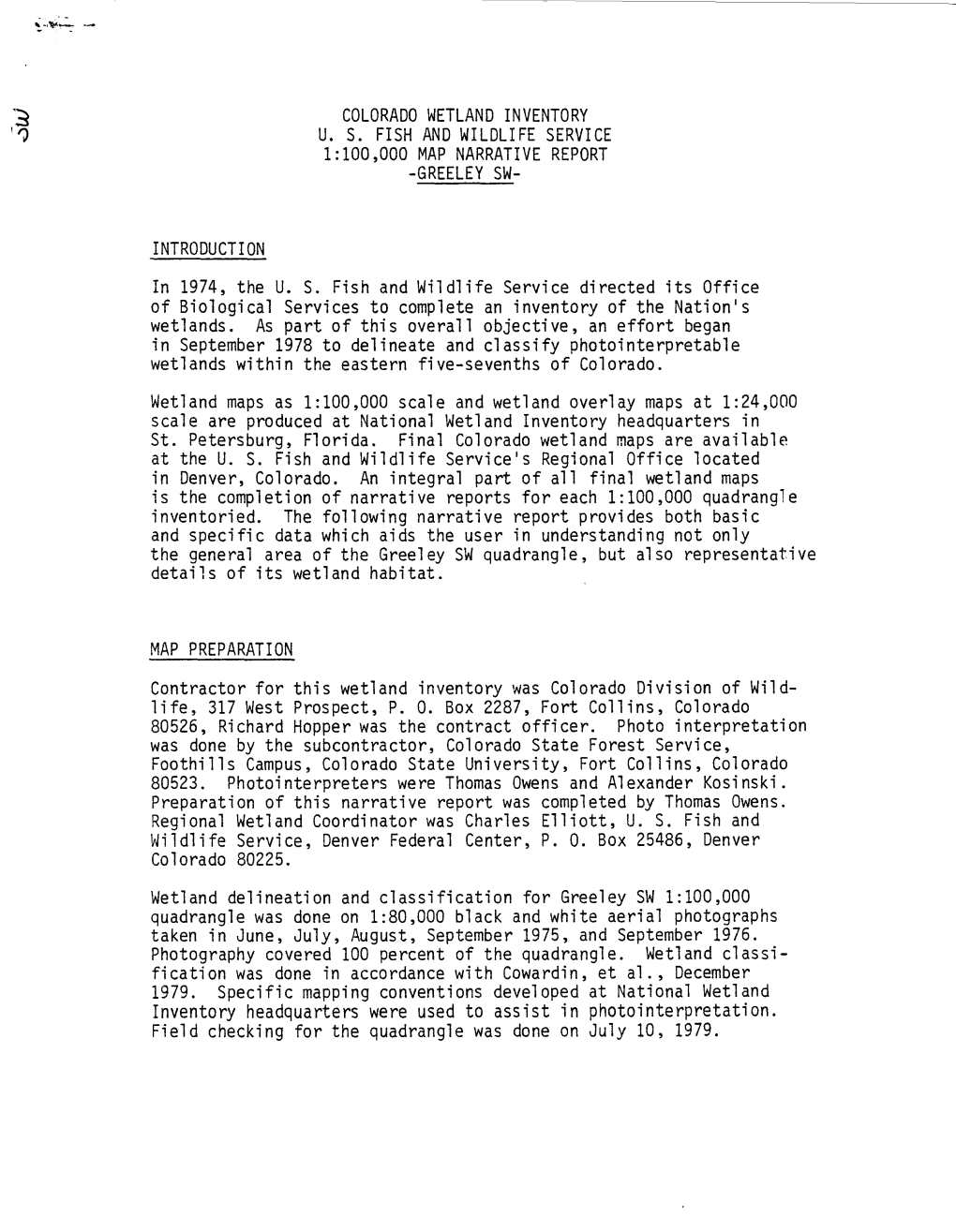 INTRODUCTION in 1974, the US Fish and Wildlife Service Directed