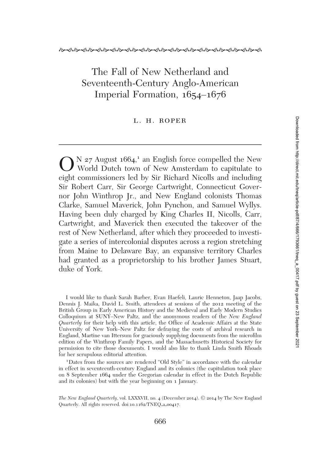 The Fall of New Netherland and Seventeenth-Century Anglo