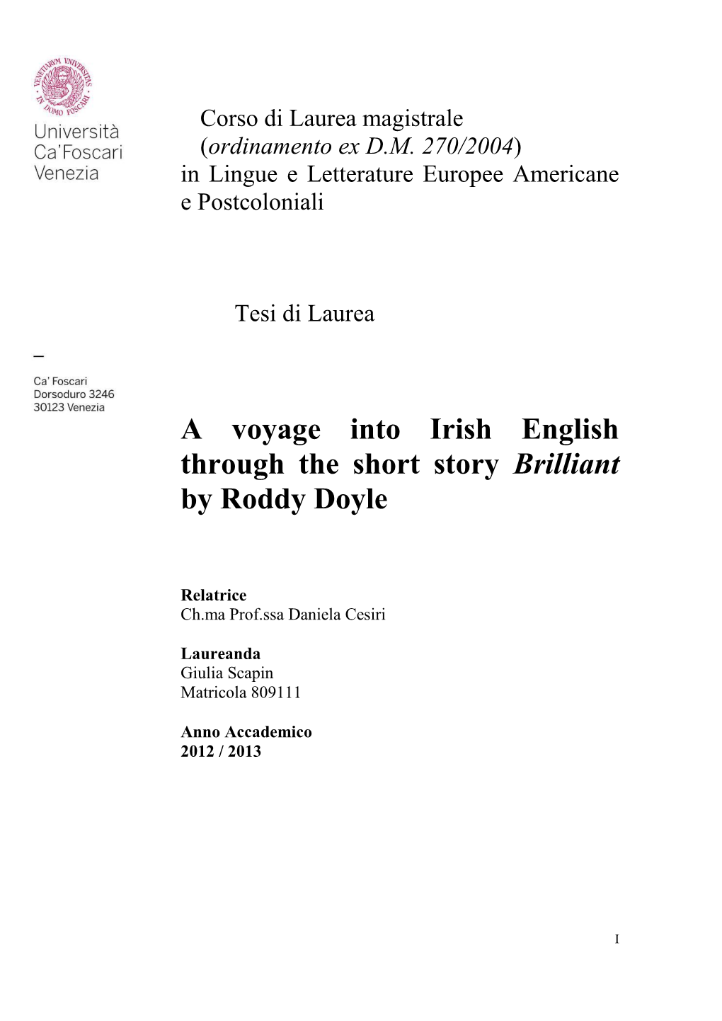 A Voyage Into Irish English Through the Short Story Brilliant by Roddy Doyle