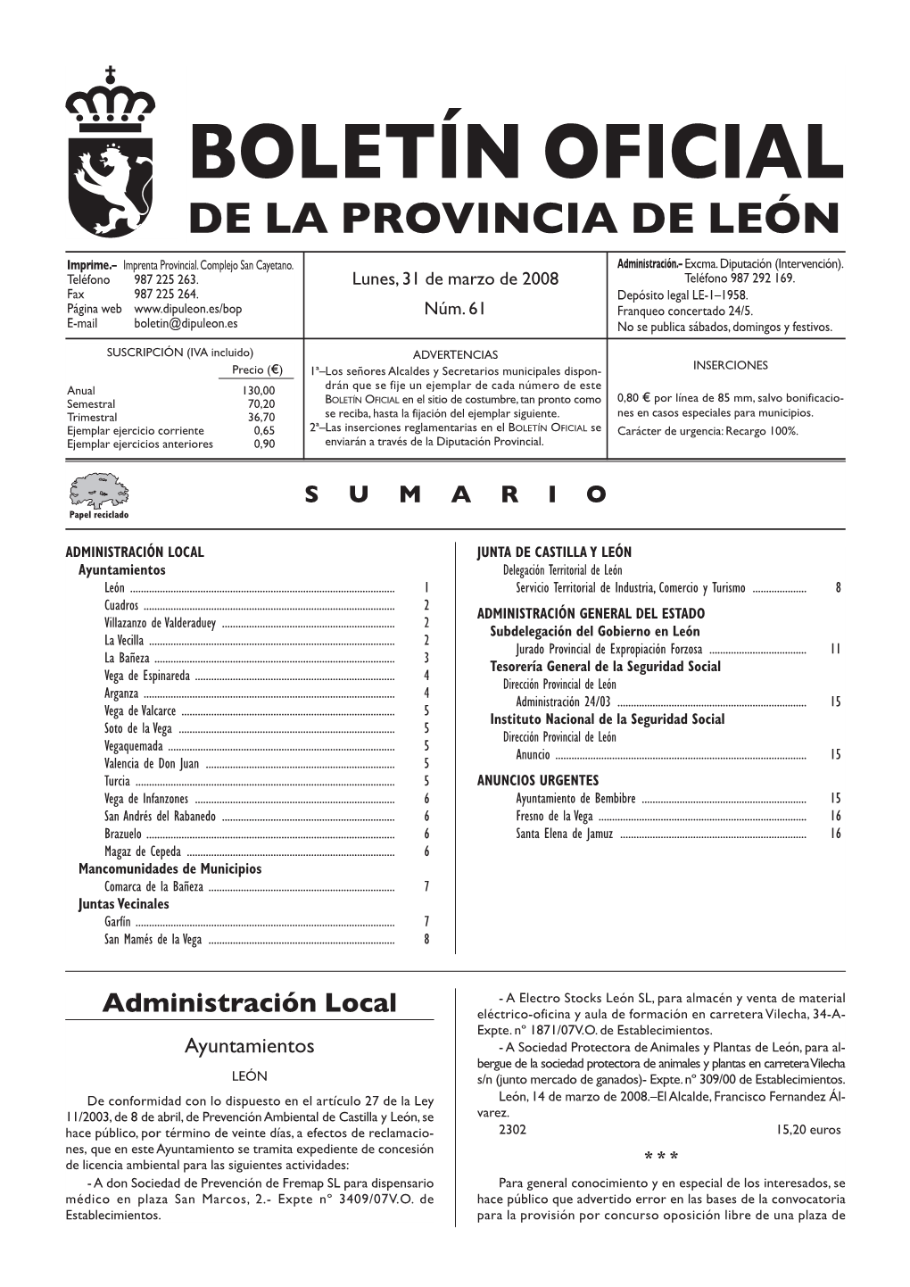 Boletín Oficial De La Provincia De León