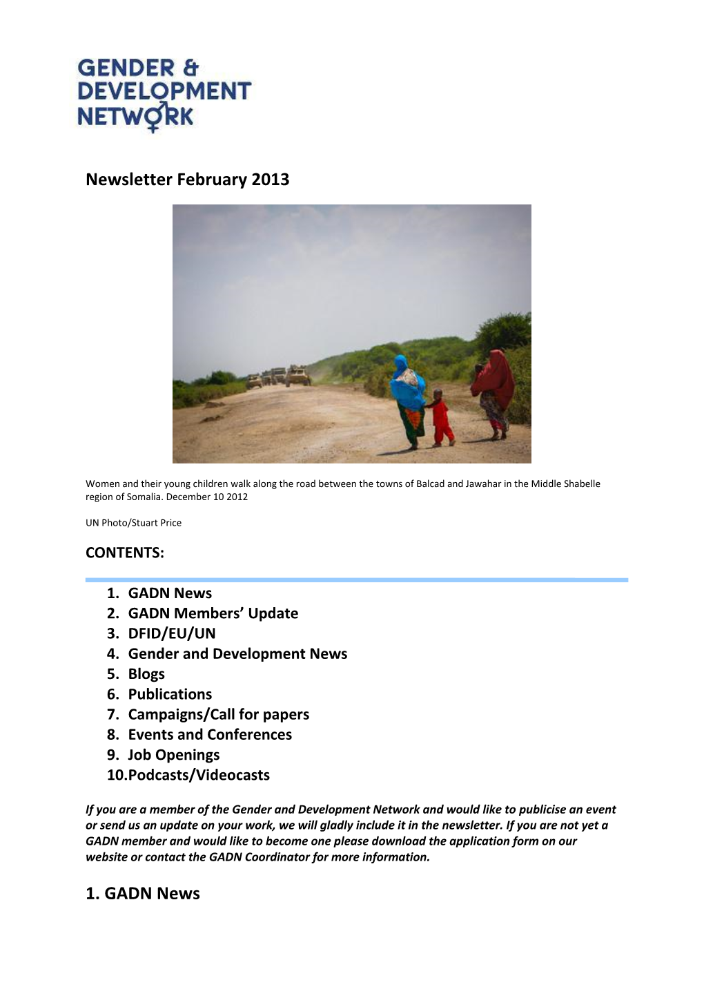 Newsletter February 2013 1. GADN News