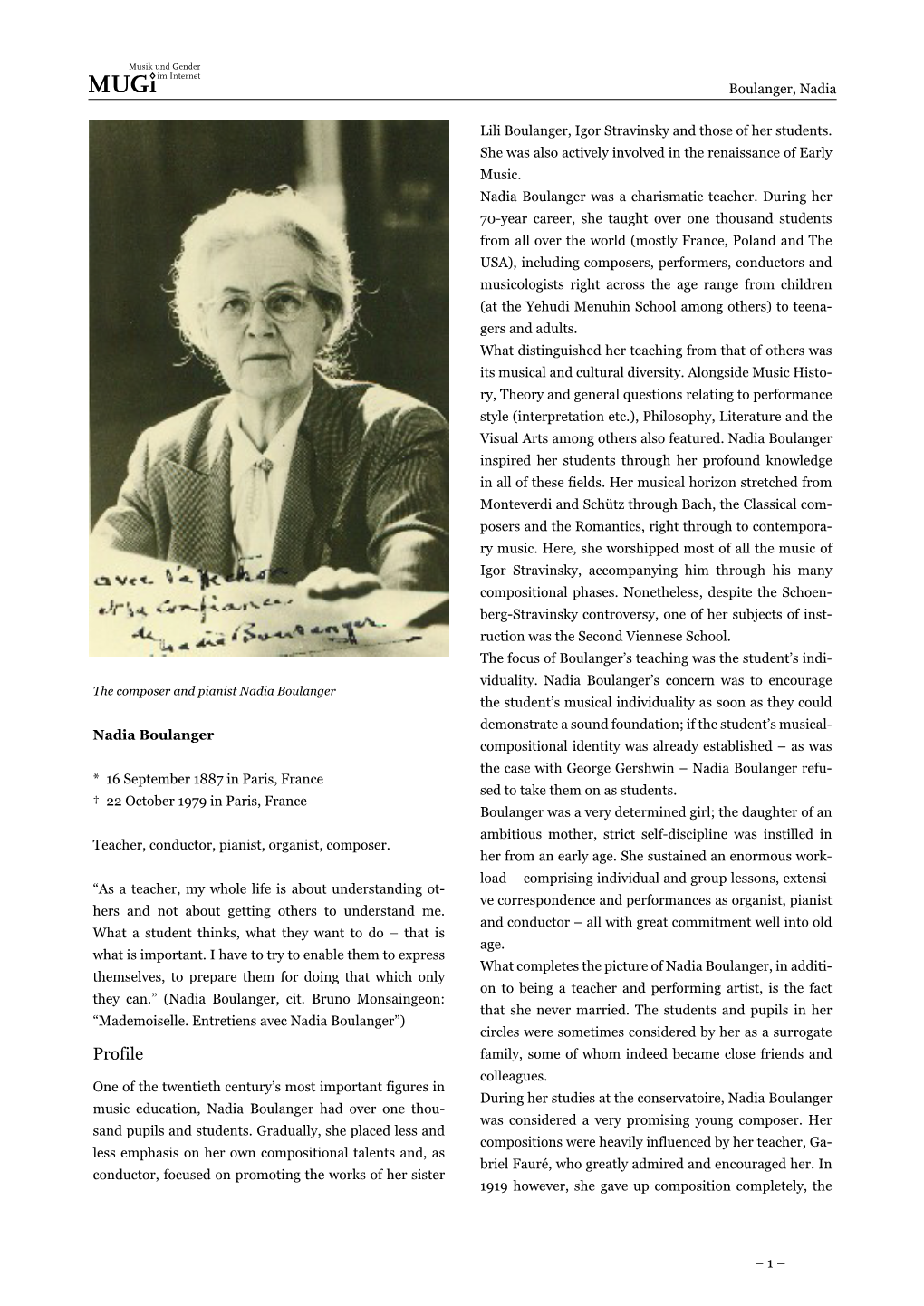 Nadia Boulanger Was a Charismatic Teacher