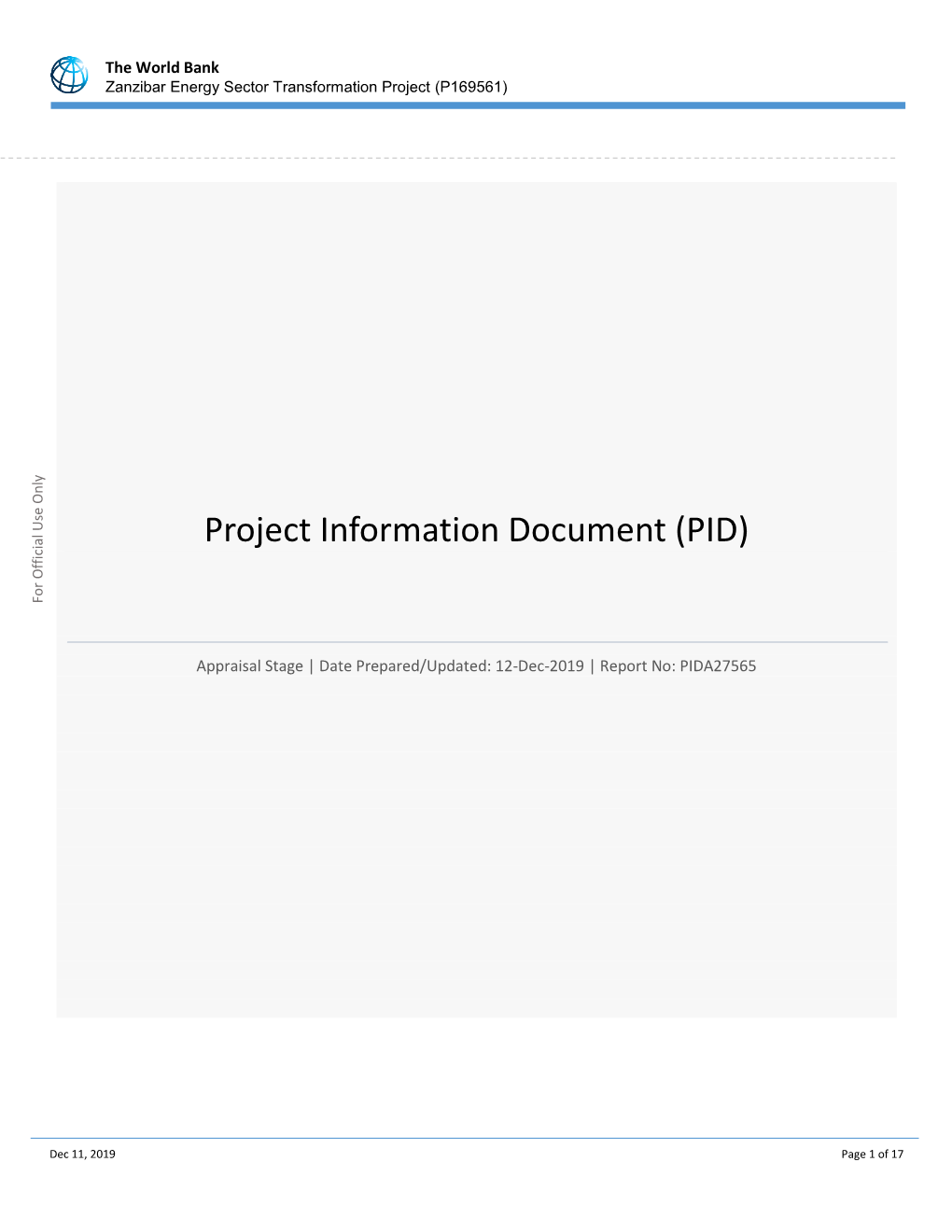 Project Information Document (PID)