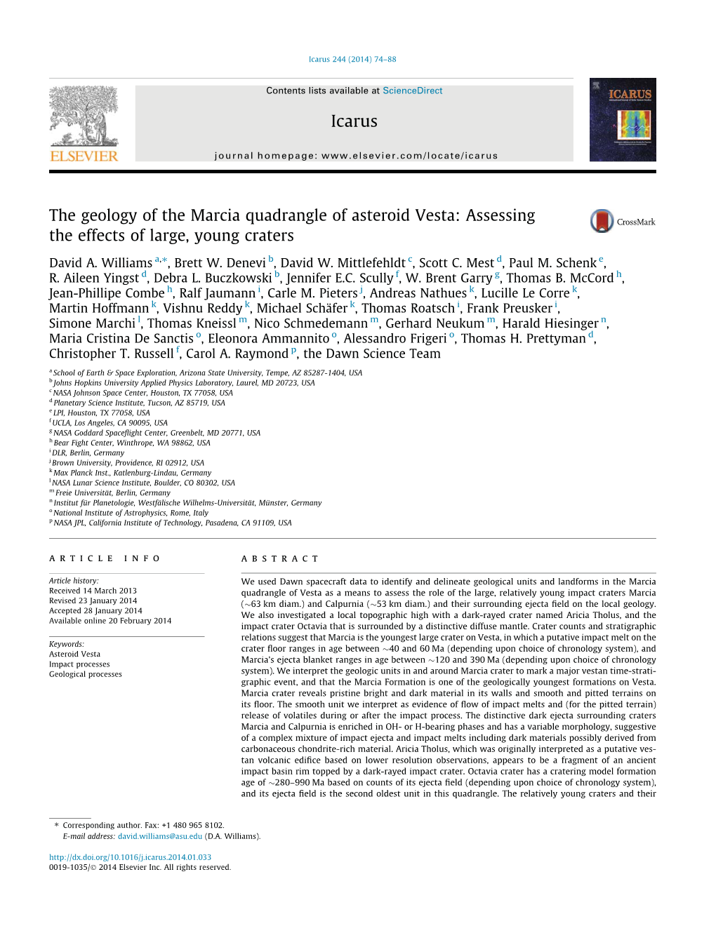 The Geology of the Marcia Quadrangle of Asteroid Vesta: Assessing the Effects of Large, Young Craters ⇑ David A