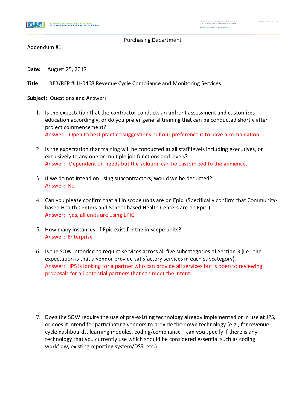 Title: RFB/RFP #LH-0468 Revenue Cycle Compliance and Monitoring Services