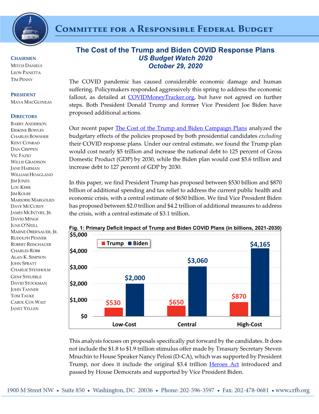 The Cost of the Trump and Biden COVID Response Plans $530 $650