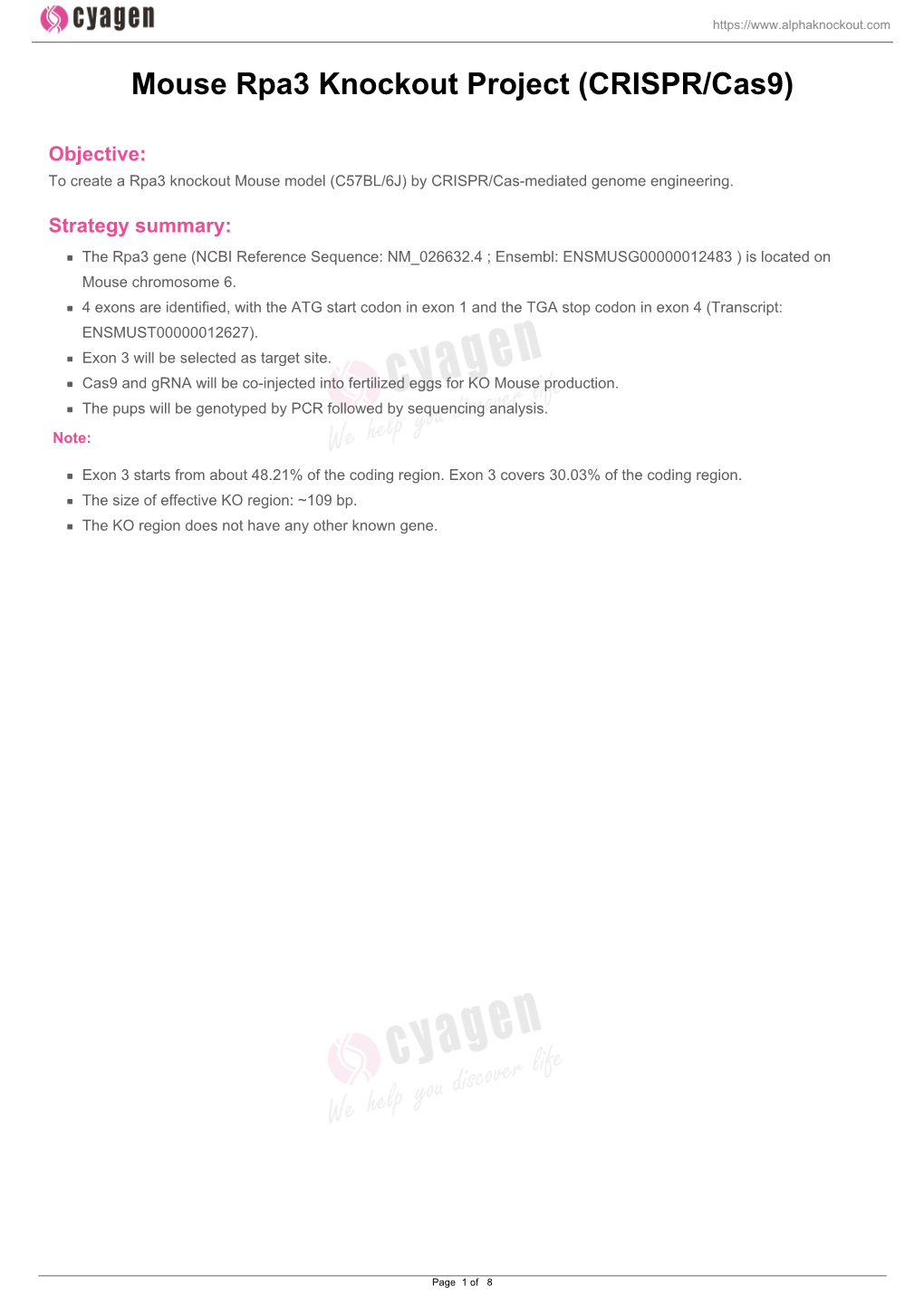 Mouse Rpa3 Knockout Project (CRISPR/Cas9)