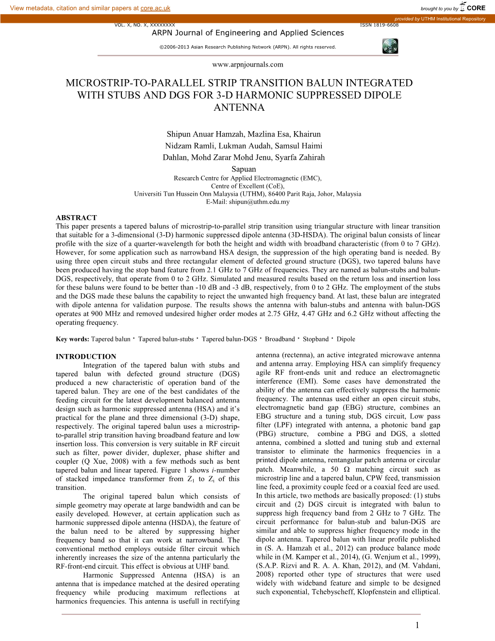 Microstrip-To-Parallel Strip Transition Balun Integrated with Stubs and Dgs for 3-D Harmonic Suppressed Dipole Antenna