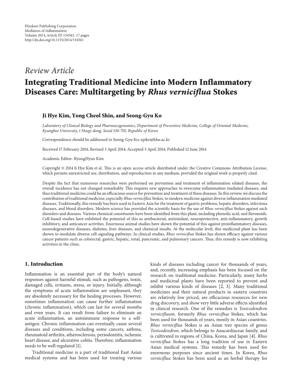 Integrating Traditional Medicine Into Modern Inflammatory Diseases Care: Multitargeting by Rhus Verniciflua Stokes