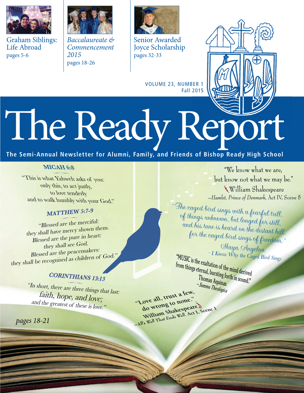 Fall 2015 the Ready Report the Semi-Annual Newsletter for Alumni, Family, and Friends of Bishop Ready High School