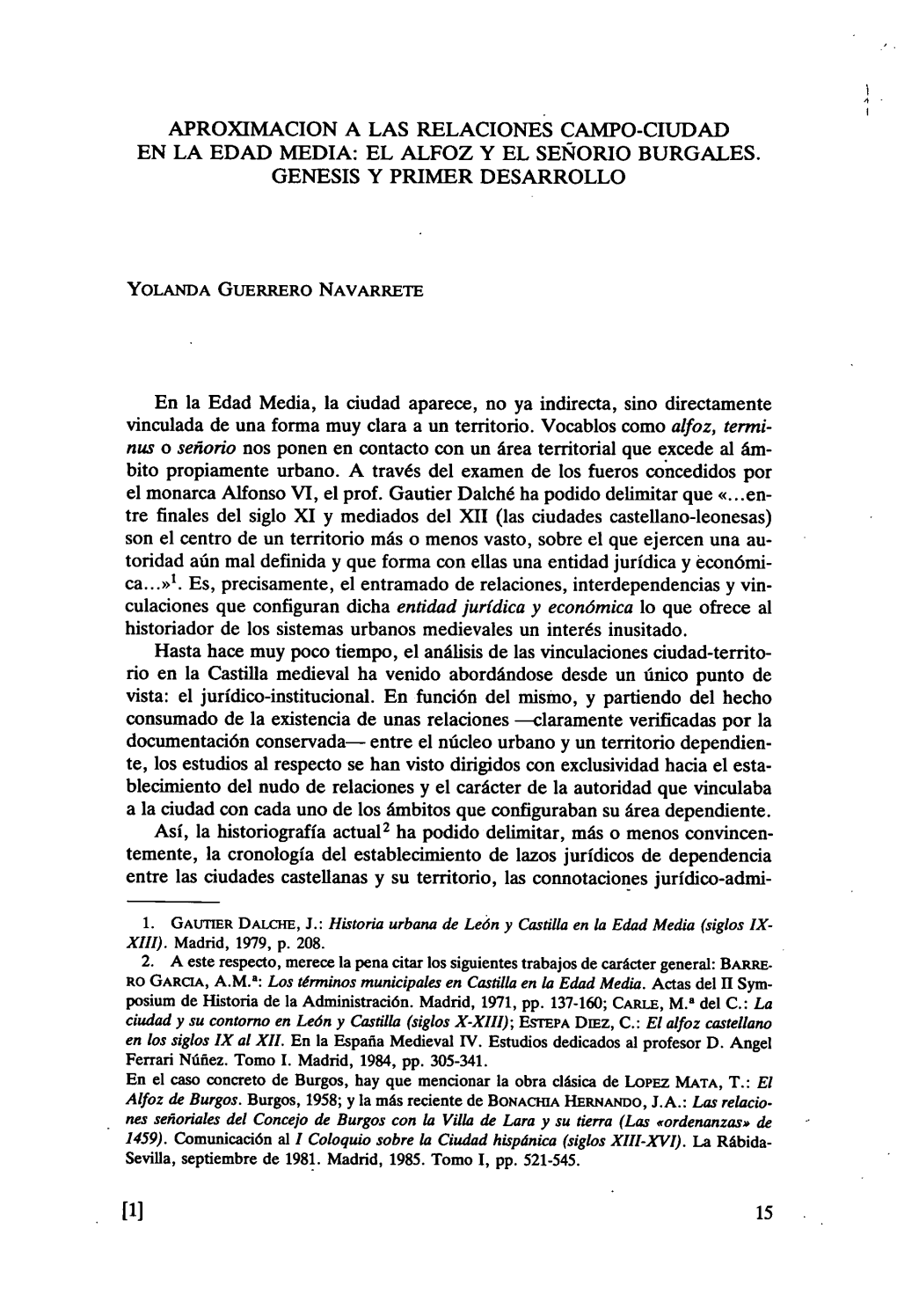 Aproximacion a Las Relaciones Campo-Ciudad En La Edad Media: El Alfoz Y El Señorio Burgales