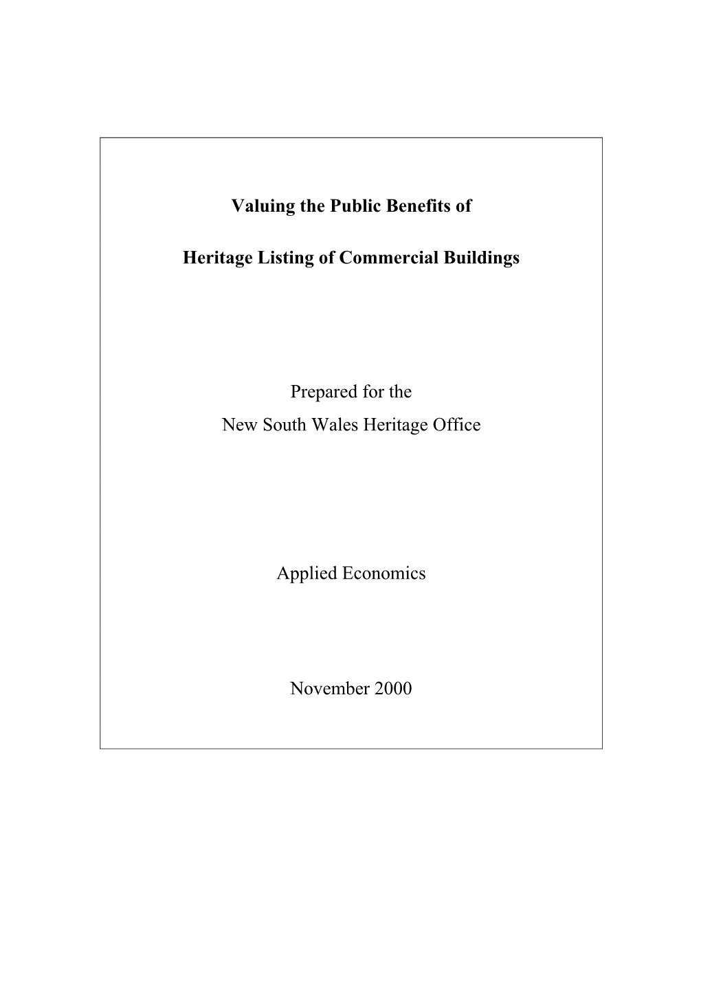 Valuing the Public Benefits of Heritage Listing of Commercial Buildings