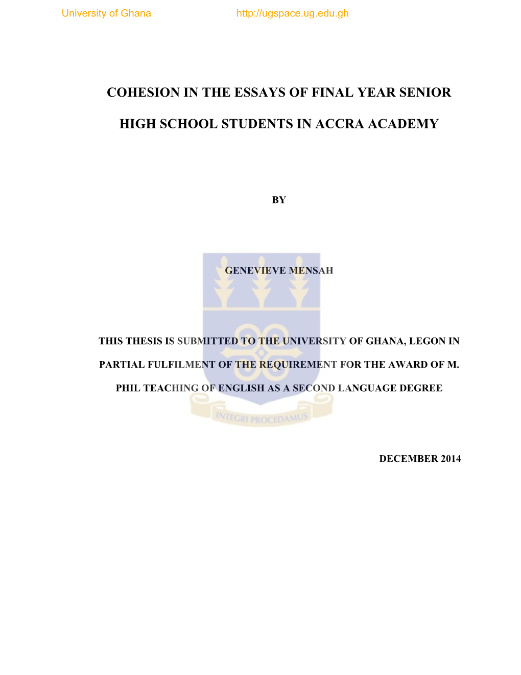 Cohesion in the Essays of Final Year Senior High