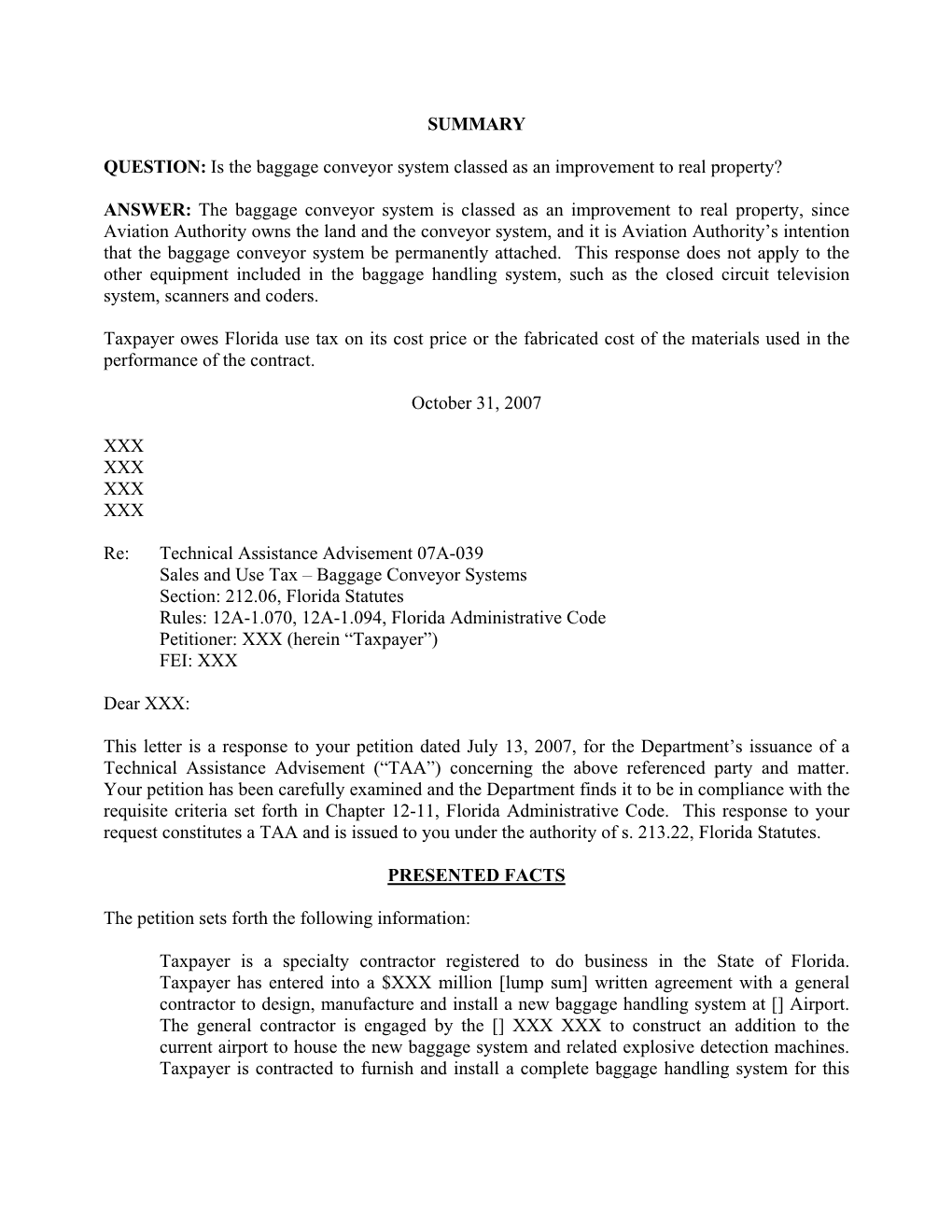 SUMMARY QUESTION: Is the Baggage Conveyor System Classed