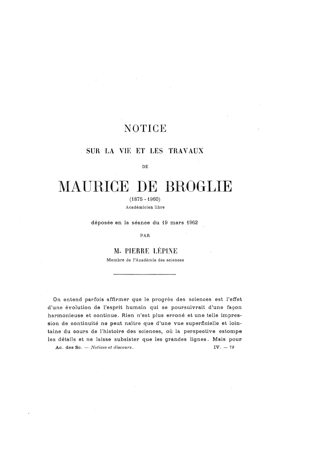 Maurice De BROGLIE