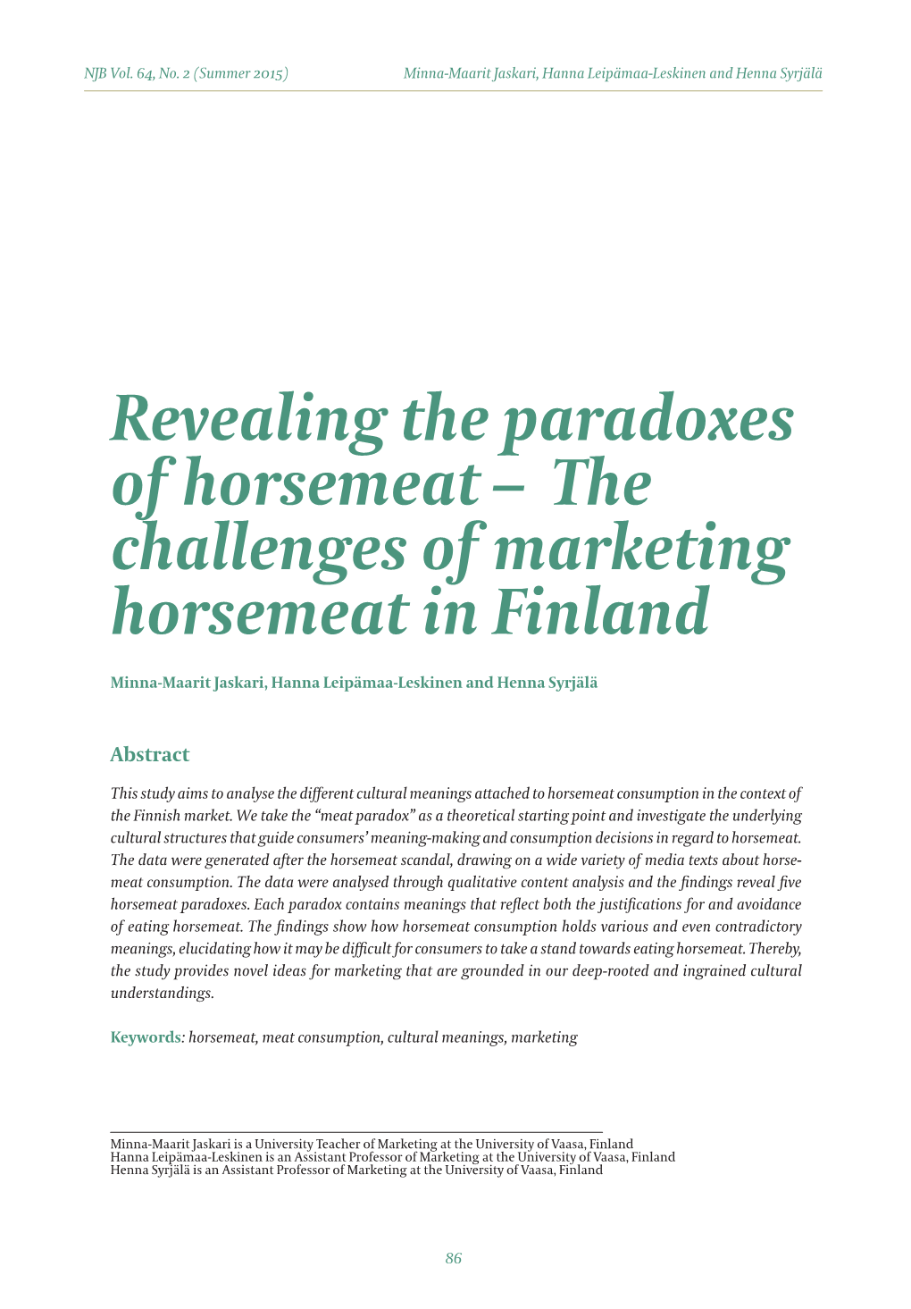 The Challenges of Marketing Horsemeat in Finland