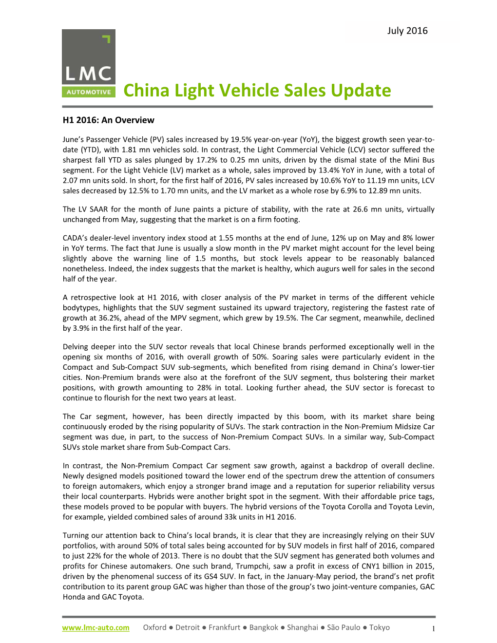 China Light Vehicle Sales Update