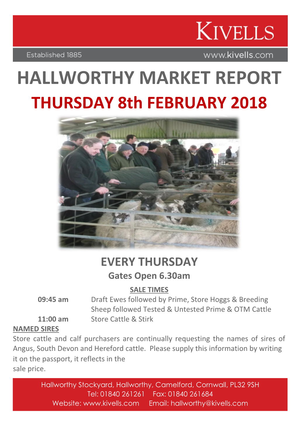 HALLWORTHY MARKET REPORT THURSDAY 8Th FEBRUARY 2018