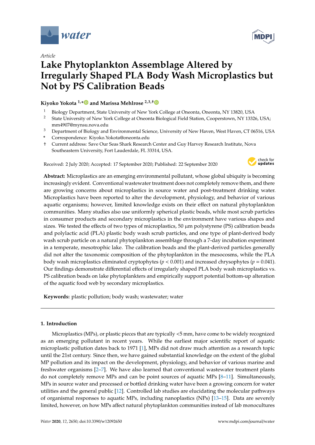 Lake Phytoplankton Assemblage Altered by Irregularly Shaped PLA Body Wash Microplastics but Not by PS Calibration Beads