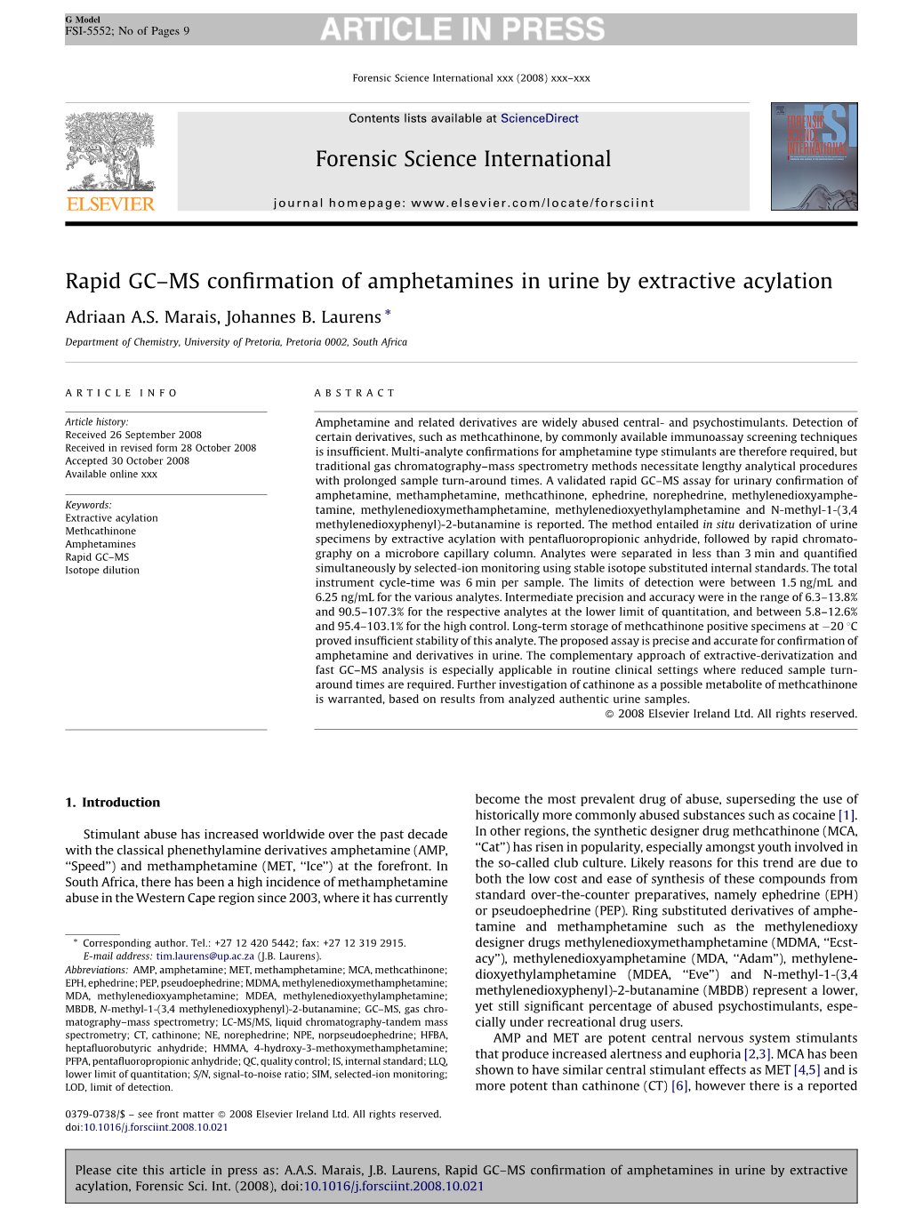 Rapid GC–MS Conﬁrmation of Amphetamines in Urine by Extractive Acylation