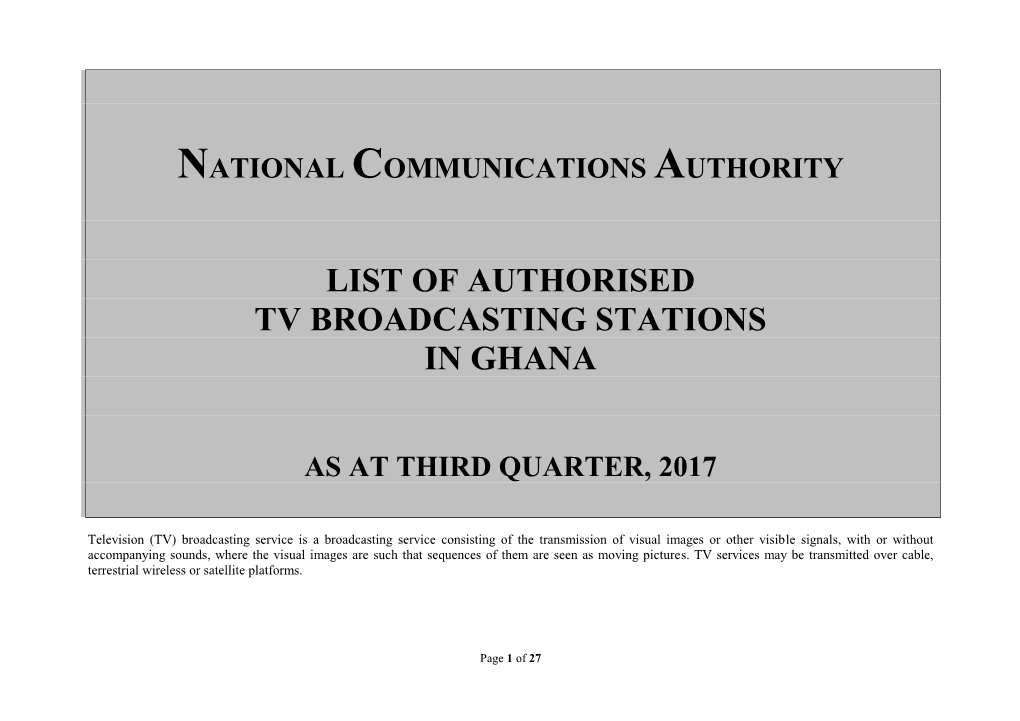 List of Authorised Tv Broadcasting Stations in Ghana