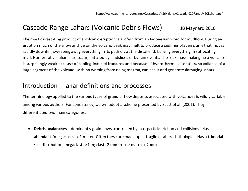 Cascade Range Lahars (Volcanic Debris Flows) JB Maynard 2010