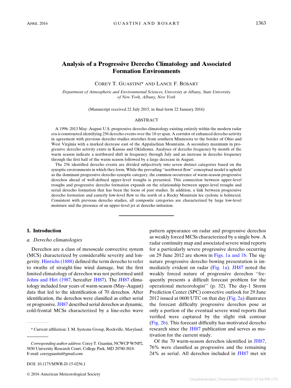 Analysis of a Progressive Derecho Climatology and Associated Formation Environments