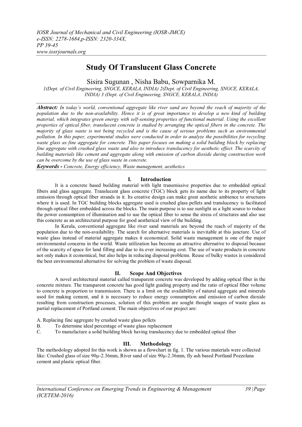 Study of Translucent Glass Concrete