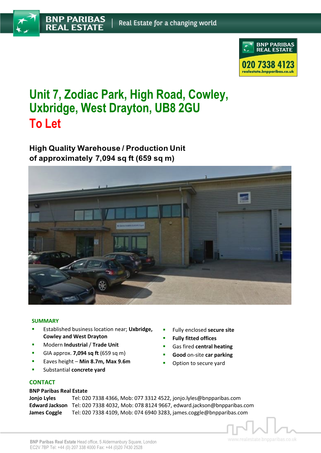 Unit 7, Zodiac Park, High Road, Cowley, Uxbridge, West Drayton, UB8 2GU to Let