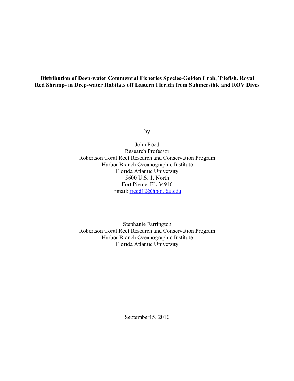 Distribution of Deep-Water Commercial Fisheries Species, Golden Crab