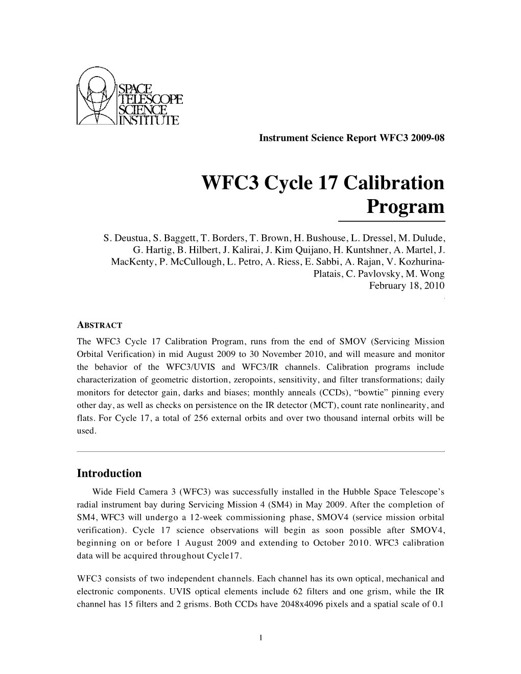 WFC3 Cycle 17 Calibration Program