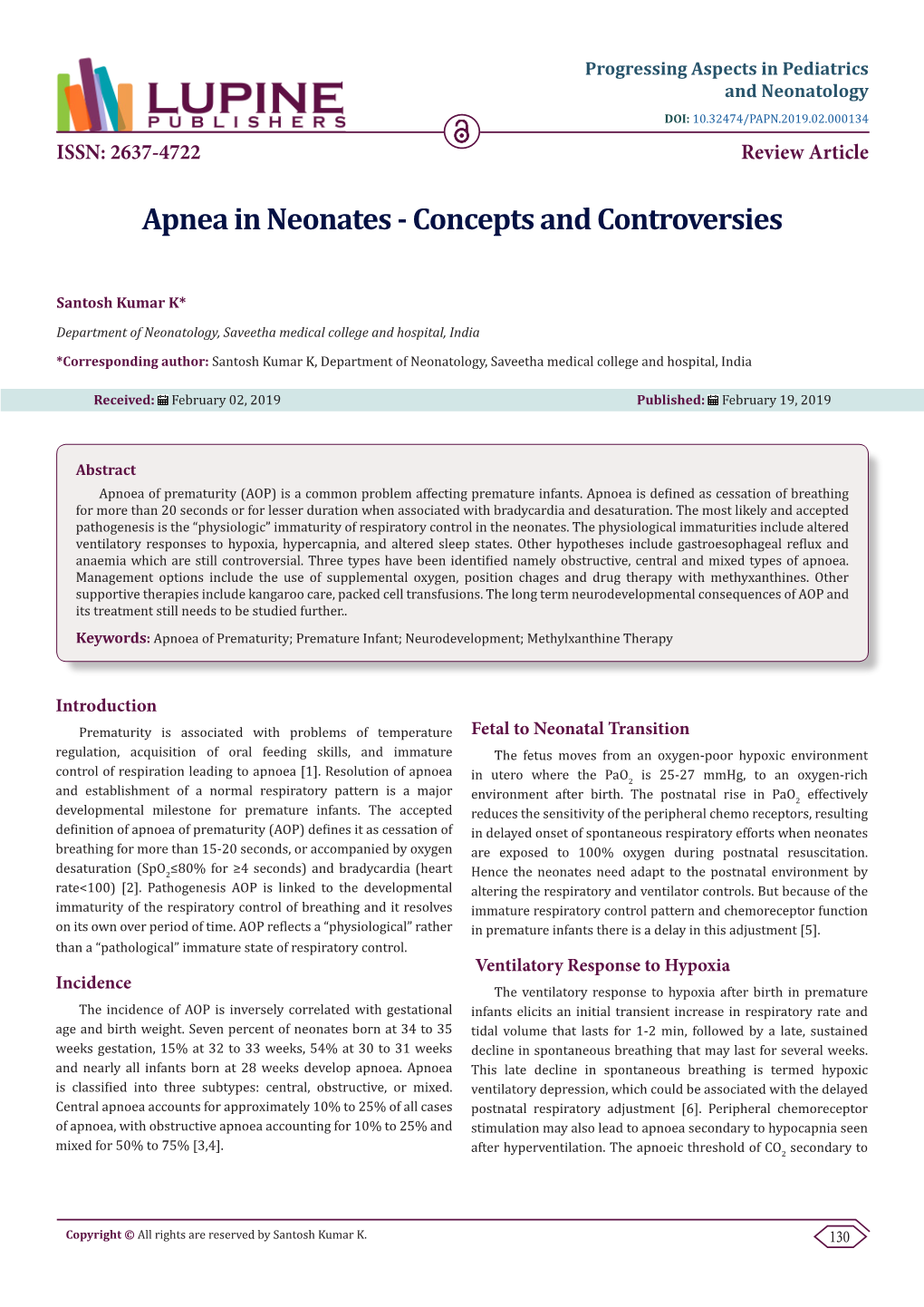 Apnea in Neonates - Concepts and Controversies