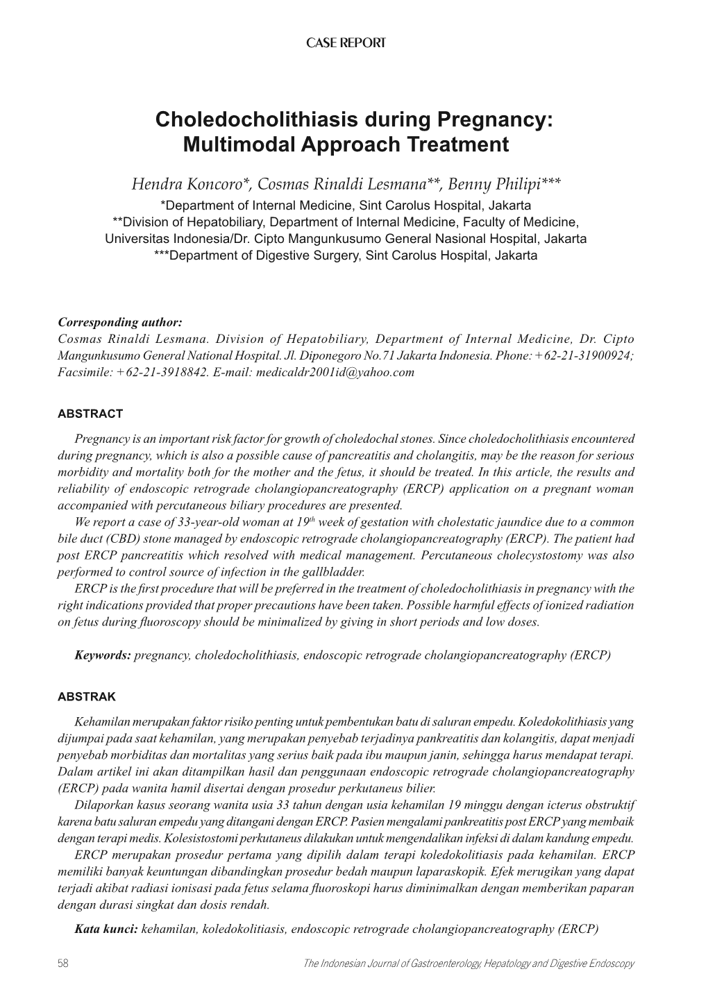 Choledocholithiasis During Pregnancy: Multimodal Approach Treatment