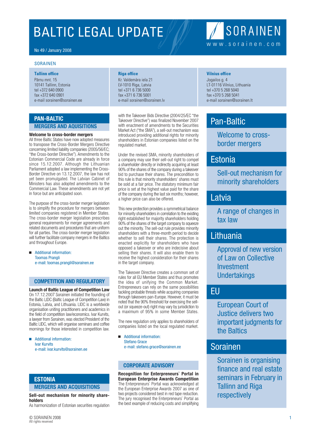 BALTIC LEGAL UPDATE No 49 / January 2008