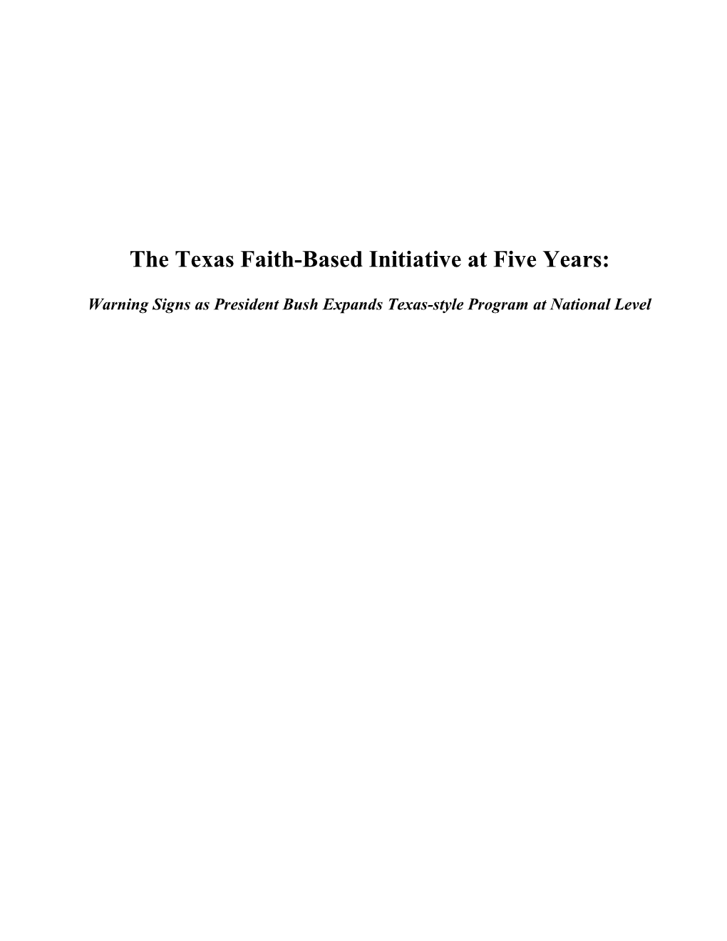 The Texas Faith-Based Initiative at Five Years