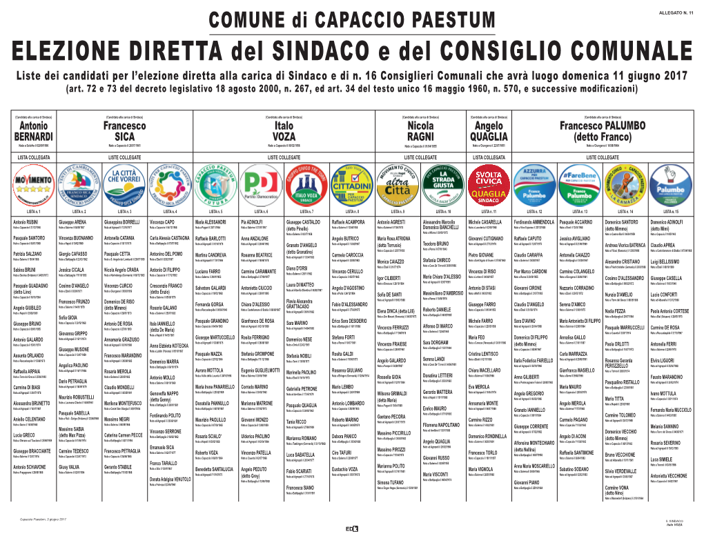 Liste Dei Candidati Per L'elezione Diretta Alla