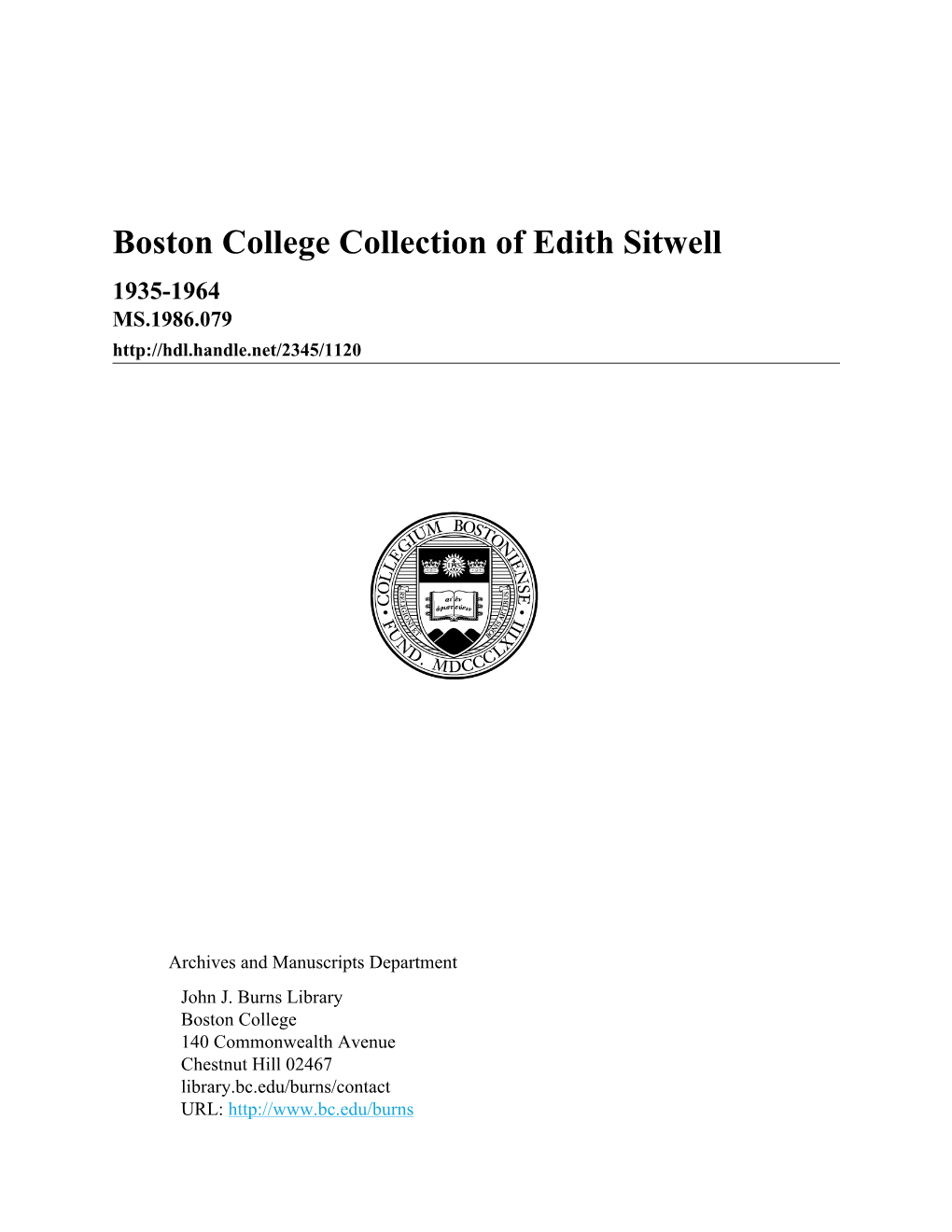 Boston College Collection of Edith Sitwell 1935-1964 MS.1986.079