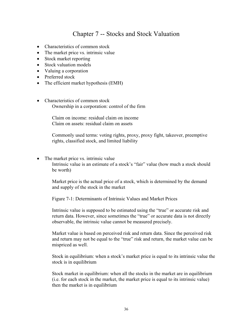 Chapter 7 -- Stocks and Stock Valuation