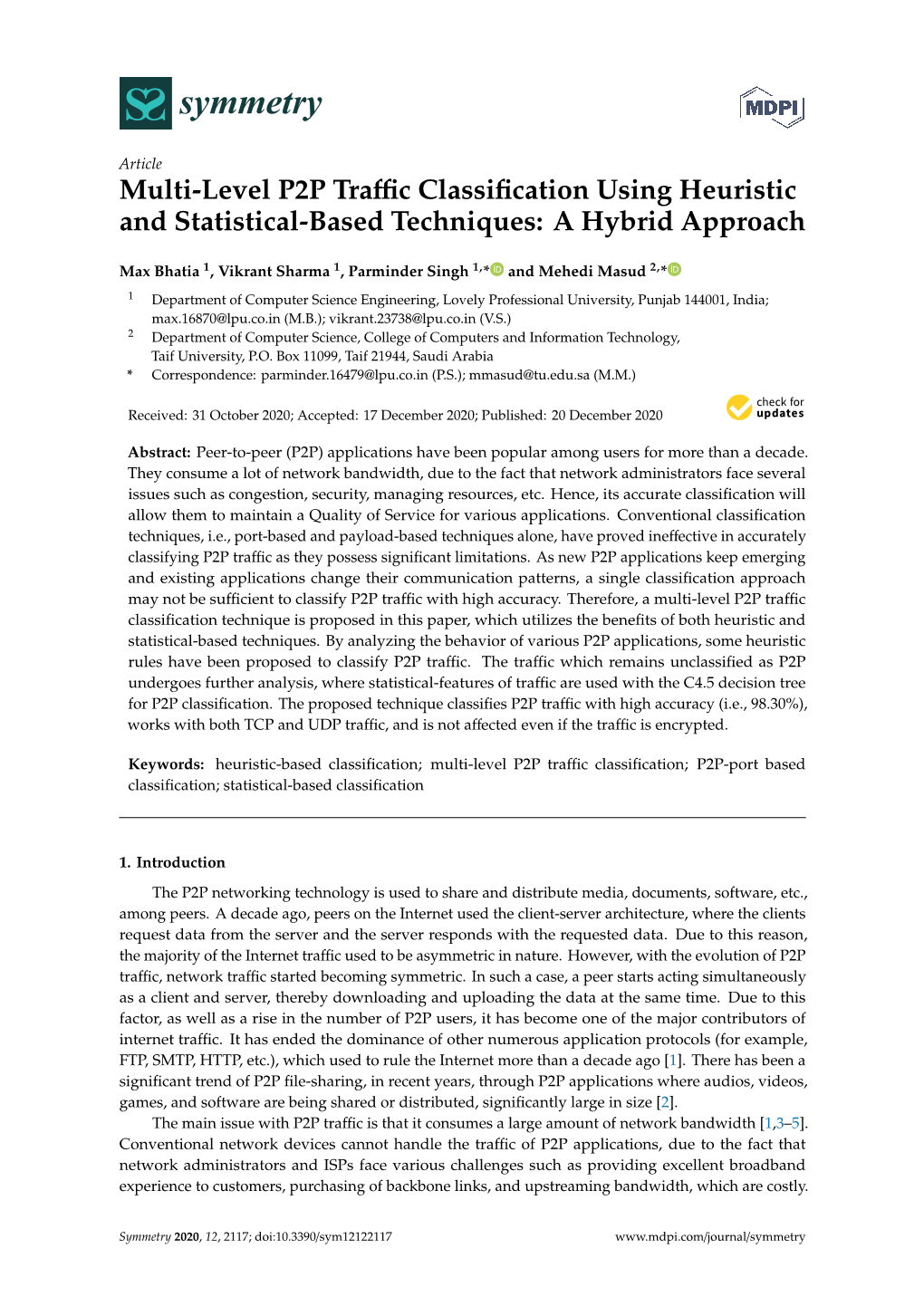 Multi-Level P2P Traffic Classification Using Heuristic and Statistical